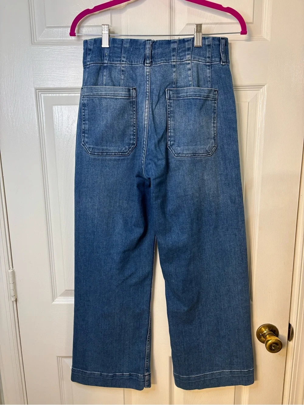 Maeve Anthropologie The Colette Jeans 27 Wide Leg Crop Patch Pocket Blue